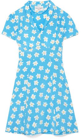 HVN - Mini Floral-print Silk Crepe De Chine Mini Dress - Blue
