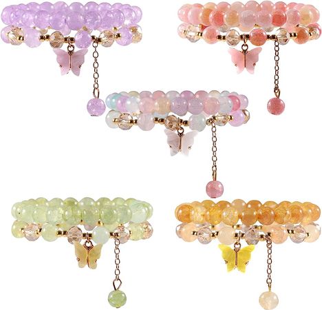 Amazon.com: PIPITREE 10Pcs Beaded Crystal Bracelets for Women, Bohemian Stackable Bead Bracelets with Butterfly Charm Multilayered Bracelet Pack Handmade Jewelry Gift: Clothing, Shoes & Jewelry