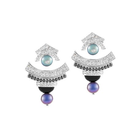 Ananya Celeste Earrings Set with Black Diamonds, Black Onyx, Pearls and Diamonds For Sale at 1stDibs
