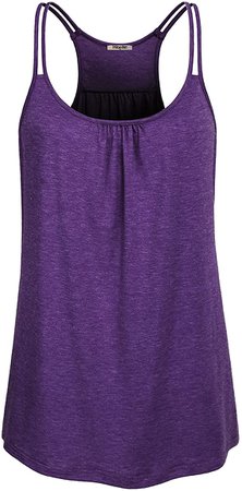 Hibelle Womens Summer Tops, Junior Casual Camisole Tank Top Cute Running Active Yoga Shirts Flare Racerback Tunic Basic Stretch Comfy Workout Clothes Spaghetti Strap Purple