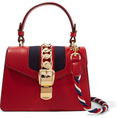 Sylvie Mini Chain-trimmed Leather And Canvas Shoulder Bag - Red