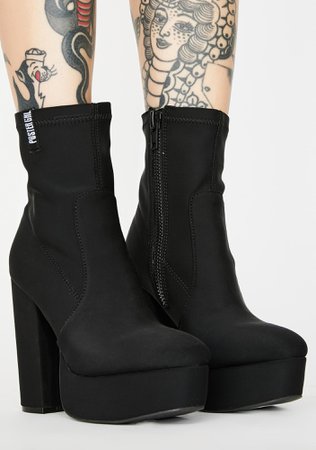 Poster Grl Neoprene Block Heel Platform Boots - Black | Dolls Kill
