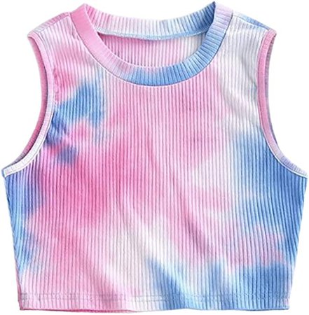Remidoo Women's Casual Tie Dye Sleeveless Ribbed Knit Cropped Tank Top Shirts Purple Small at Amazon Women’s Clothing store