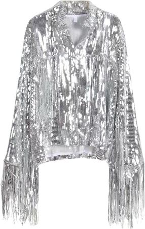 Amazon.com: Buenoble Women's Sequin Tassel Jacket Sparkle Long Sleeve Fringe Jacket Disco Rave Sequin Coat : Clothing, Shoes & Jewelry