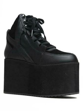 YRU Qozmo Hi Kawaii Punk Emo Rave Gothic Black Platforms Sneakers Heels Shoes - Fearless Apparel