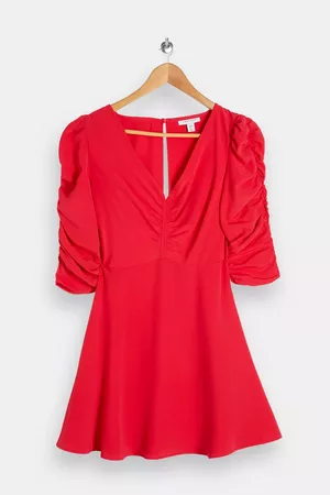 Red Ruched Front Mini Dress | Topshop
