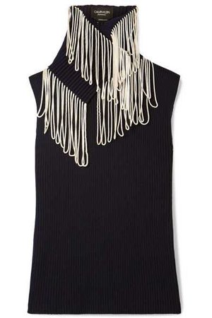 CALVIN KLEIN 205W39NYC | Convertible fringed ribbed-knit turtleneck sweater | NET-A-PORTER.COM