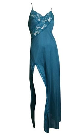 Glamorous Teal Asymetrical Lace Bodice Nightgown circa 1970s – Dorothea's Closet Vintage