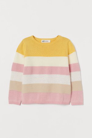 Fine-knit Cotton Sweater - Dark yellow/striped - Kids | H&M US