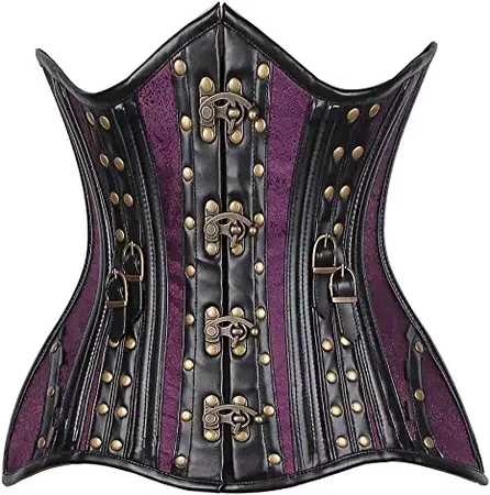 Daisy corsetsTop Drawer Faux Leather & Plum Brocade Steel Boned Under Bust Corset: Clothing, Shoes & Jewelry