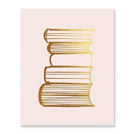 Amazon.com: Stack of Books Gold Foil Print Small Library Reading Poster Study Modern Pink Wall Art Decor 8 inches x 10 inches A19: Gateway