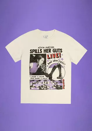 OR spills her GUTS live t-shirt in ivory – Olivia Rodrigo | Official Store