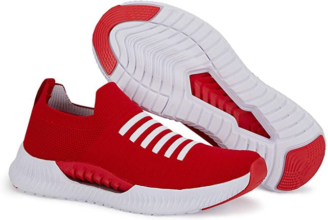Amazon.com | Phefee Slip on Walking Shoes for Women Lightweight Comfortable Work Shoes Non-Slip Tennis Shoes Fashion Sock Sneakers(Red, 40) | Walking