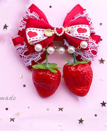 Super Cute Strawberry Bow Hairpin Sweet Lolita Soft Sister Brooch KC Lace Hair Accessories Side Clip Cosplay Kawaii Headwear on AliExpress
