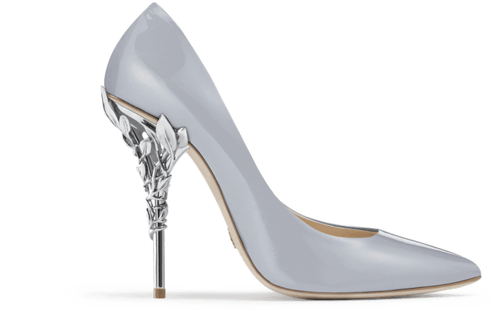 Ralph & Russo EDEN HEEL PUMP SKY BLUE PATENT WITH SILVER LEAVES