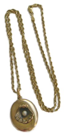 victorian seashell & pearl locket necklace