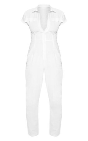 Petite White Short Sleeve Utility Jumpsuit | PrettyLittleThing