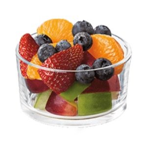 chick fil a side medium fruit cup; apples, oranges, blueberries and strawberries.