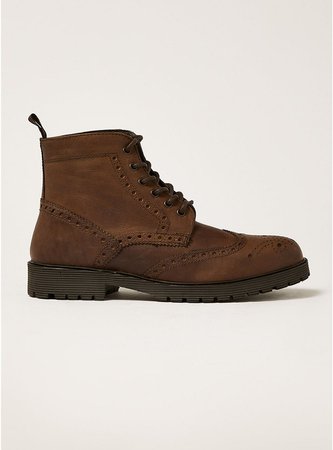 Tan Leather Empire Brogue Boots - TOPMAN USA