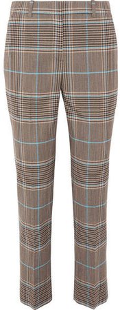 Checked Wool-blend Straight-leg Pants - Blue