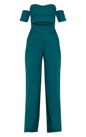 Emerald Green Cup Detail Ruched Trouser Jumpsuit | PrettyLittleThing USA