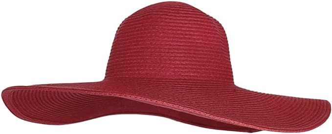 WITHMOONS Women Straw Sun Hat Wide Brim Floppy Beach Cap UPF 50+ SZ90045 (Red) at Amazon Women’s Clothing store