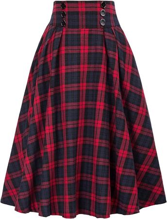 Amazon.com: Women's Vintage Long Skirts Plaid Elegant Elastic Waist Pleated A-Line Casual High Waist Midi Skirt Plus Size Red -XL : Clothing, Shoes & Jewelry