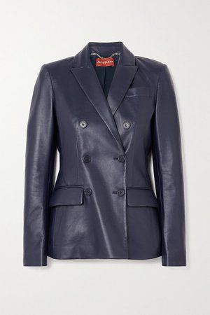Indiana Double-breasted Leather Blazer - Navy