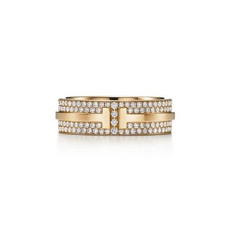 Tiffany T Two ring in 18k gold with pavé diamonds. | Tiffany & Co.