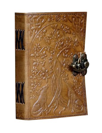 Wolf Under Tree Of Life Leather Journal Embossed Writing | Etsy