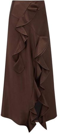 Salero Ruffled Satin Skirt - Womens - Dark Brown