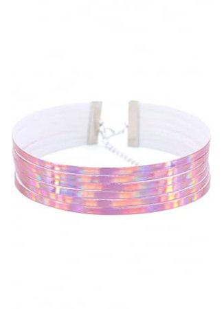 6 Layer Pink Holographic Choker | Attitude Clothing Co.