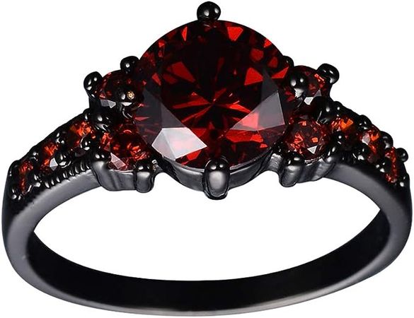 Red Round Garnet 925 Sterling Silver 14KT Black Gold Over Women's Wedding Engagement Ring For Womens | Amazon.com