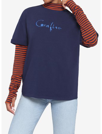 Coraline Stripe Mock Neck Twofer Girls Long-Sleeve T-Shirt