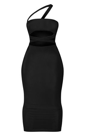 Black Asymmetric Strap Cut Out Midaxi Dress | PrettyLittleThing USA