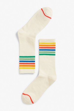 Sporty socks - White with rainbow stripes - Monki WW