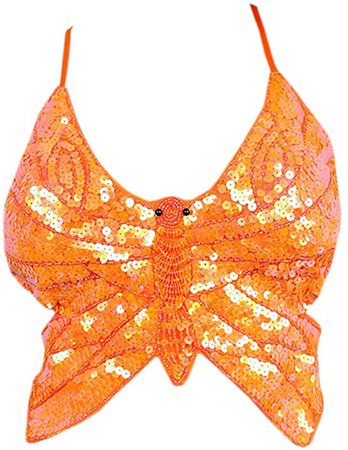 Amazon.com: Mocure Women's Shimmer Sequin Crop Top Low-Cut Tube Top Butterfly Rave Tank Vest Top: Clothing