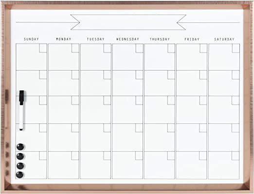 Amazon.com: Kate and Laurel Calter Framed Magnetic Dry Erase Monthly Calendar, 21.5" x 27.5", Rose Gold: Home & Kitchen