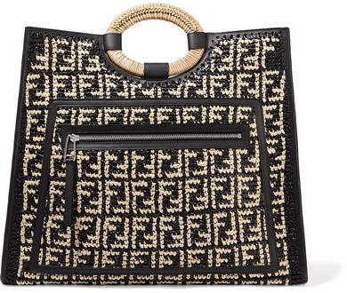 Runaway Large Leather-trimmed Woven Raffia Tote - Black