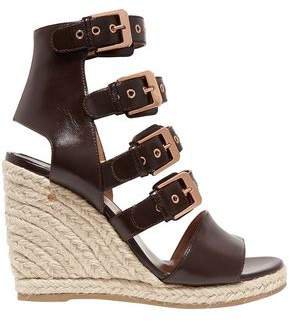 Rosario Buckled Leather Espadrille Wedge Sandals