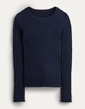 Ribbed Long Sleeve Tee - Navy | Boden US