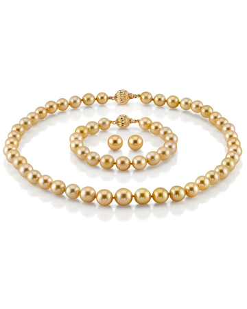 Golden South Sea Pearl necklace, bracelet, and earrings