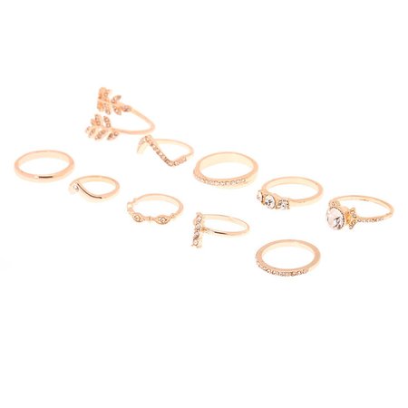 Rose Gold Glam Romance Rings - 10 Pack | Claire's US