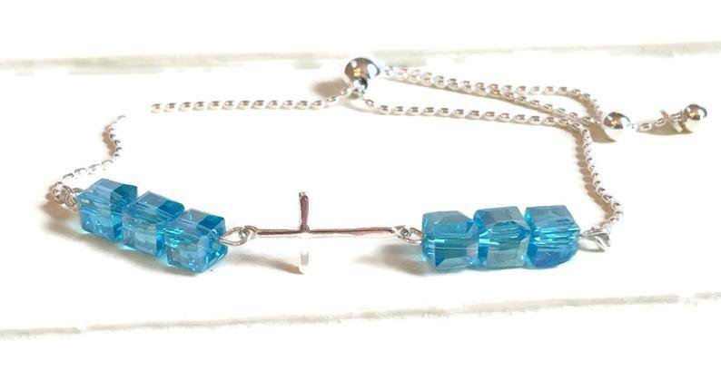 Crystal Sterling Cross Chain Bracelet