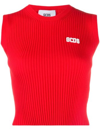 GCDS | Ribbed Crop Top In Red