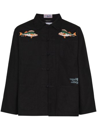 Children Of The Discordance fish-embroidered cotton shirt jacket black & pink COTDJK461 - Farfetch