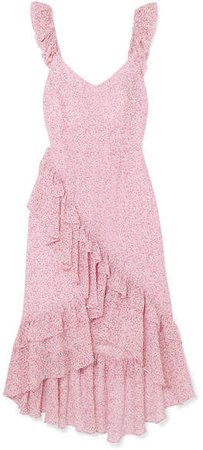Maeve Ruffled Floral-print Silk-georgette Dress - Baby pink