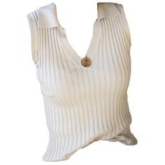 knit ribbed white v neck polo tank top