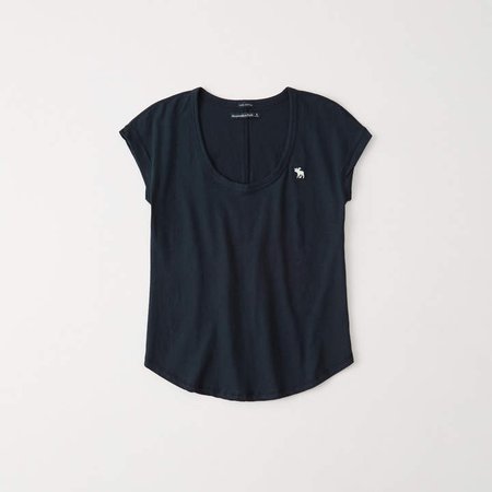 A&F Women's Scoopneck Icon Tee in Navy Blue - Size S