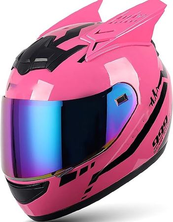 Girl Women Motorcycle Helmet Cat Ear Helmet FMVSS 218 DOT Approved Full Face Motorbike Helmet Four Season Flip-Up Helmets with Sun Visor for Street Bike Racing Motocross 2,S=(55~56CM) : Automotive